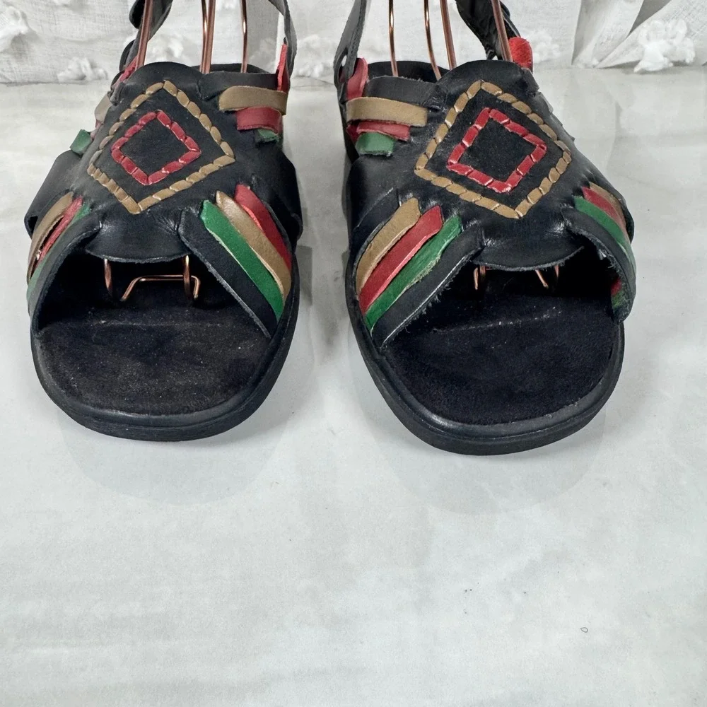Vintage‎ Dr. Scholl's Huaraches Mexican Sandals Woven Black Leather Boho 7.5 W